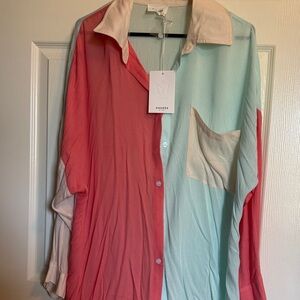 ANDREE BY UNIT Coral and Mint Button Down Shirt